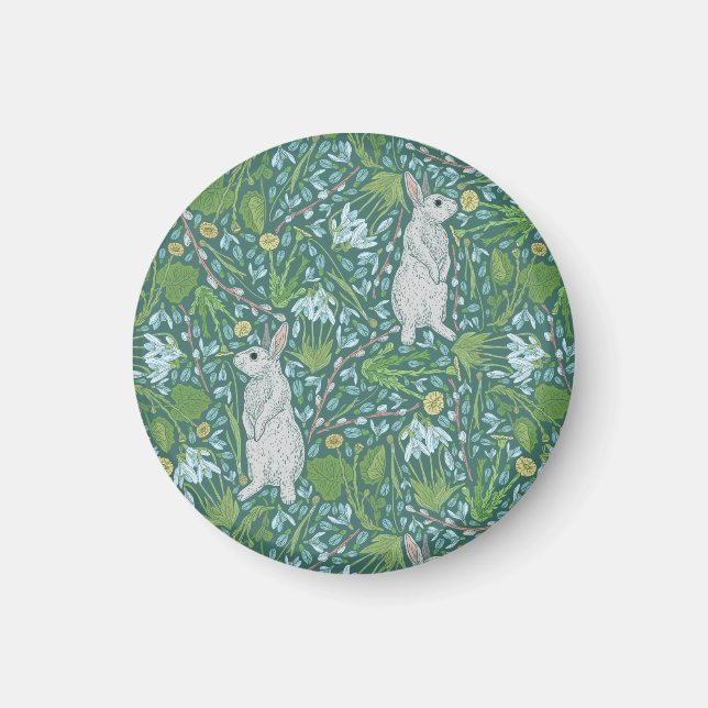 Spring Easter Mothers Day White Rabbit Pussywillow Magnet (Front)