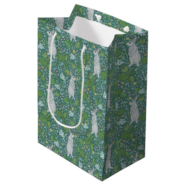 Spring Easter Mothers Day White Rabbit Pussywillow Medium Gift Bag (Front Angled)