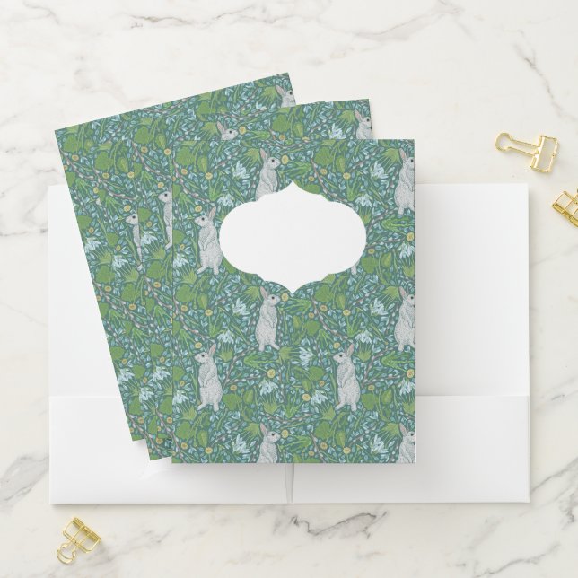 Spring Easter Mothers Day White Rabbit Pussywillow Pocket Folder (In Situ)