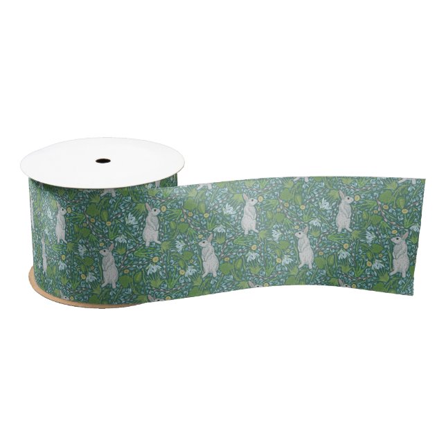 Spring Easter Mothers Day White Rabbit Pussywillow Satin Ribbon (Spool)