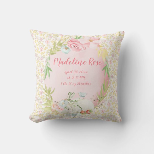 Spring Easter New Baby Girl Birth Stats Throw Pillow (Front)