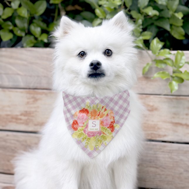 Spring Easter Pastel Pink Gingham Check Pattern Pet Bandana Collar (Dog)
