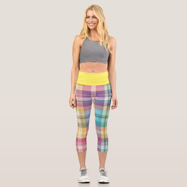 Spring/Easter pastel plaid/tartan  Capri Leggings (Front)