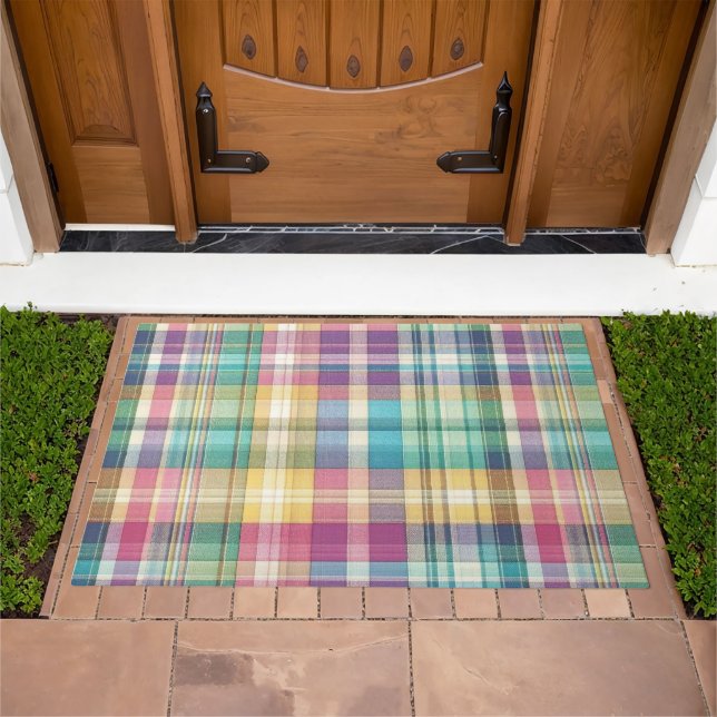 Spring/Easter pastel plaid/tartan  Doormat (Outdoor)