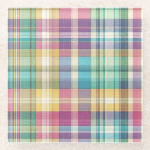 Spring/Easter pastel plaid/tartan Glass Coaster
