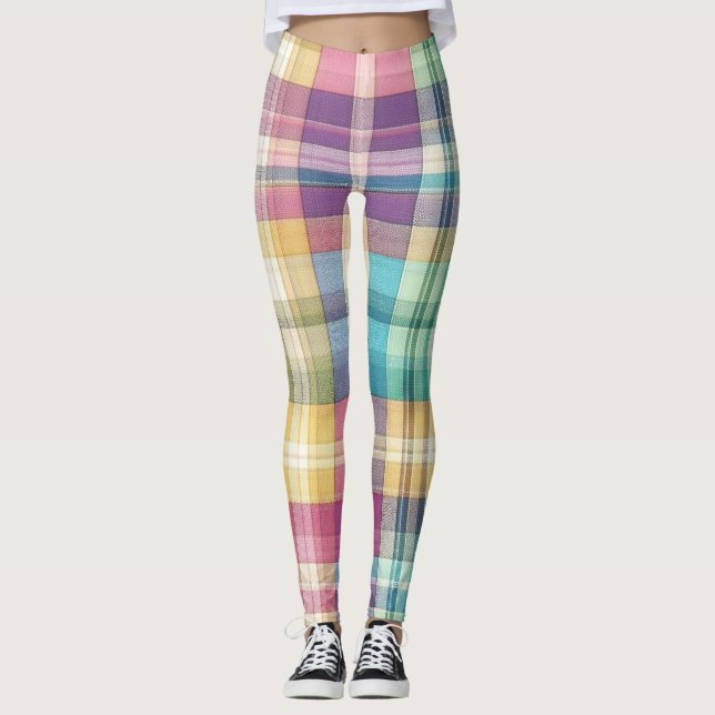 Spring/Easter pastel plaid/tartan  Leggings (Front)