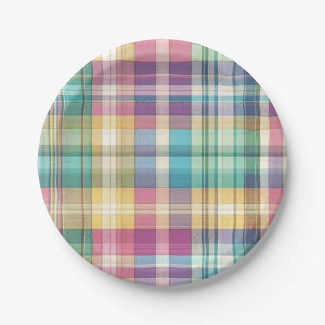 Spring/Easter pastel plaid/tartan  Paper Plates (Front)