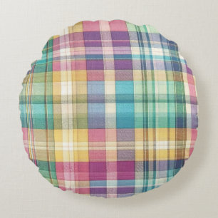 Spring/Easter pastel plaid/tartan Round Pillow