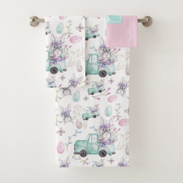 Spring Easter Personalized Watercolor Elements Bath Towel Set (Insitu)