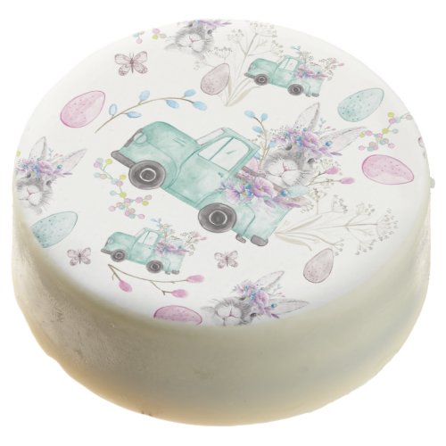 Spring Easter Watercolor Pattern Truck Bunny Chocolate Covered Oreo