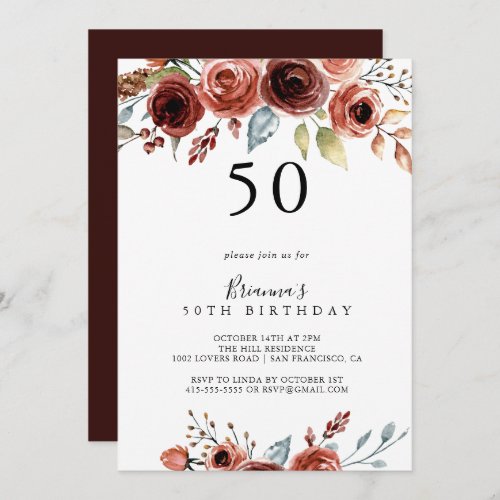 Spring Elegant Floral 50th Birthday Party Invitation