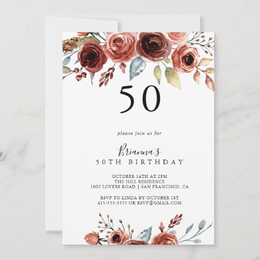 Spring Elegant Floral 50th Birthday Party Invitation | Zazzle