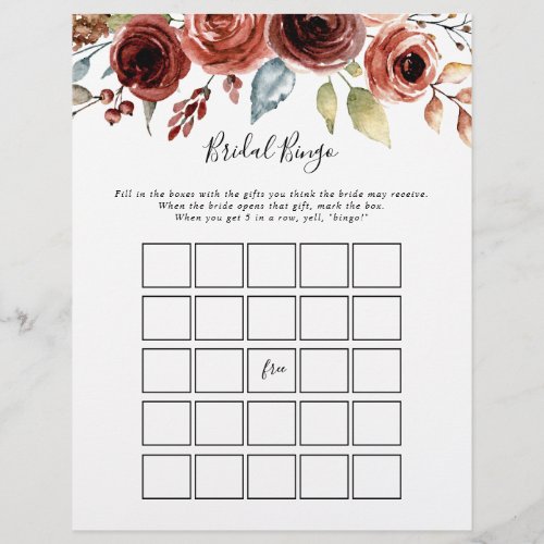 Spring Elegant Floral Bridal Bingo Game