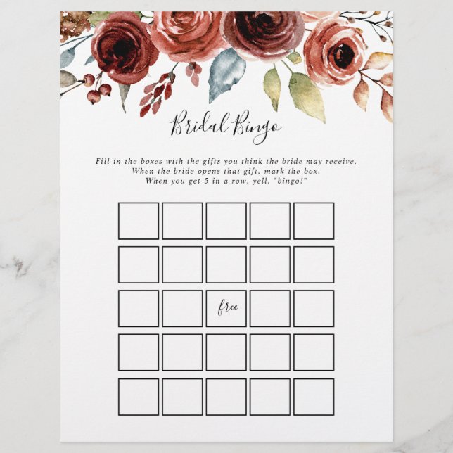 Spring Elegant Floral Bridal Bingo Game (Front)