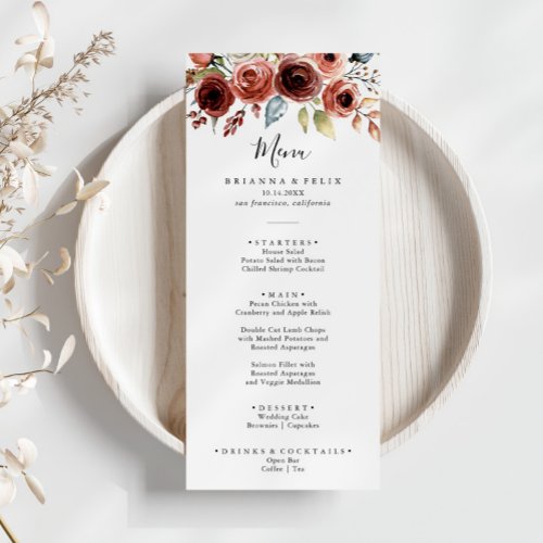 Spring Elegant Floral Dinner Menu