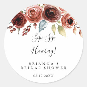 Spring Elegant Floral Sip Sip Hooray Bridal Shower Classic Round Sticker