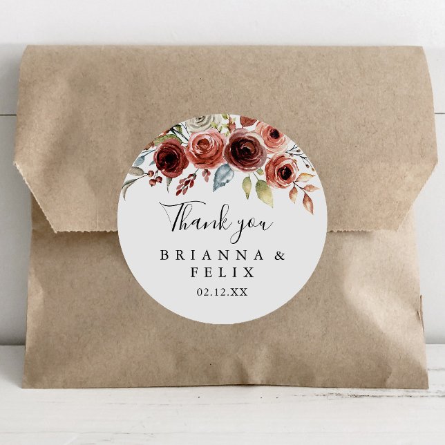 Spring Elegant Floral Thank You Wedding Favor Classic Round Sticker (Creator Uploaded)