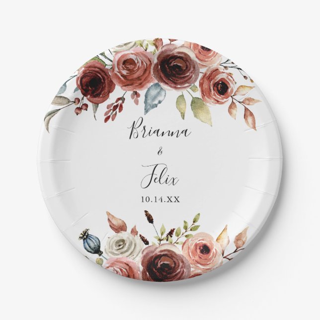 Spring Elegant Floral Wedding Cake Paper Plates (Front)