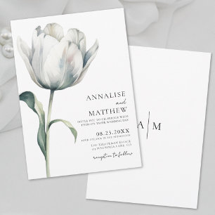 Spring Elegant Modern White Floral Wedding Invitation