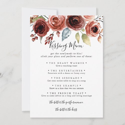 Spring Elegant Wedding Kissing Menu Game Card