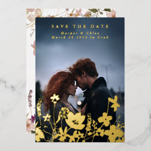 Spring Elegant Wildflower Boho Photo Save The Date Foil Invitation