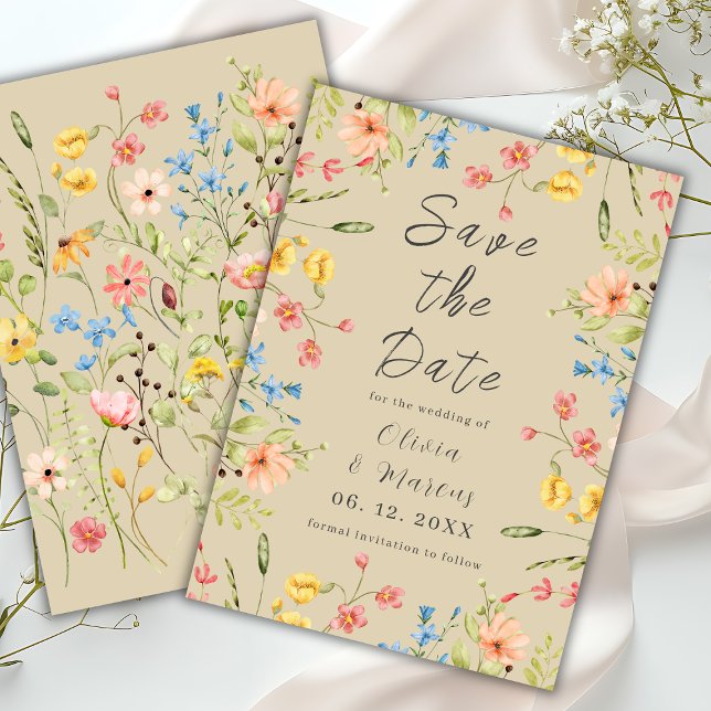Spring Elegant Wildflowers Neutral Save The Date (Creator Uploaded)