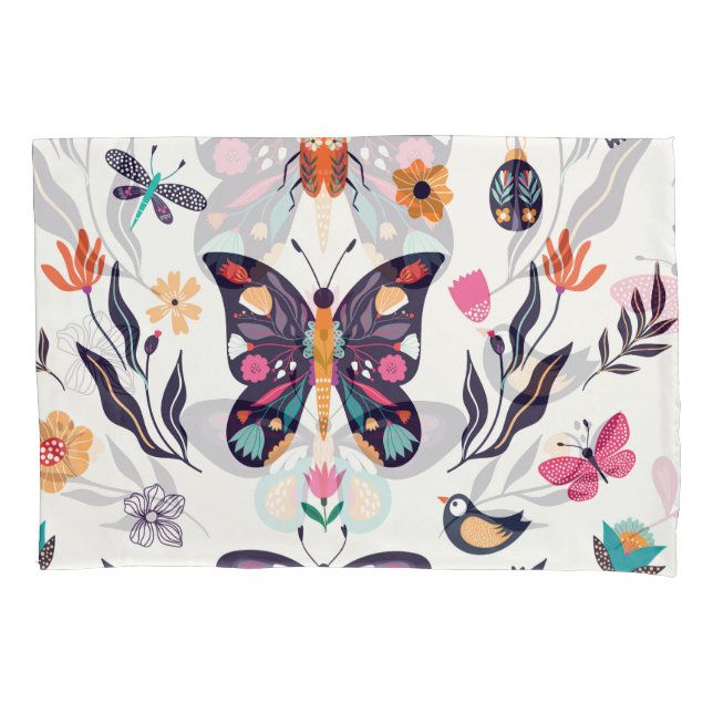 Spring Elements Butterflies Birds Flowers Pillow Case (Front)