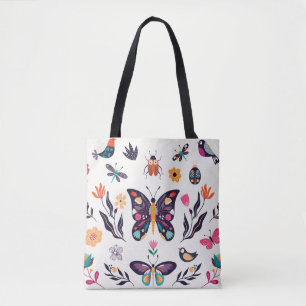Spring Elements Butterflies Birds Flowers Tote Bag