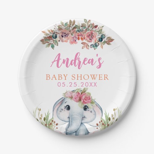 Spring Elephant Baby Shower Flower Paper Plate