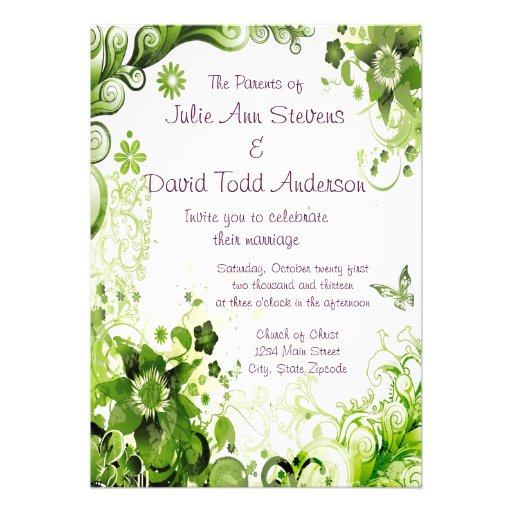 Spring Emerald Green Floral Wedding 5x7 Paper Invitation Card | Zazzle