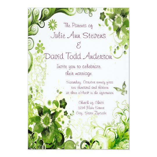 Spring Emerald Green Floral Wedding Invitation  Zazzle.com