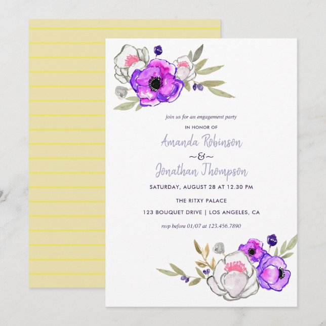 Spring Engagement Party watercolor floral Invite (Front/Back)
