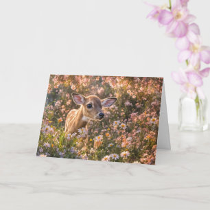 Spring Equinox Baby Deer Fawn Wildlife in Flowers Card