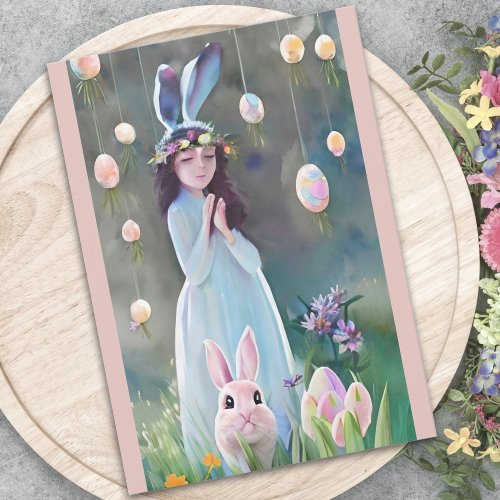 Spring Equinox Bunny Ears Wildflowers  Eggs Pagan Holiday Card