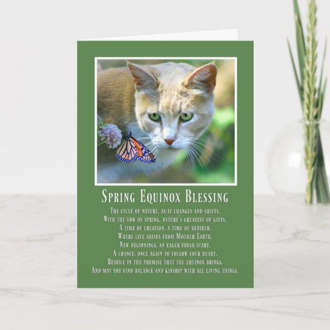 Spring Equinox Ostara Cat and Butterfly Card (Front)