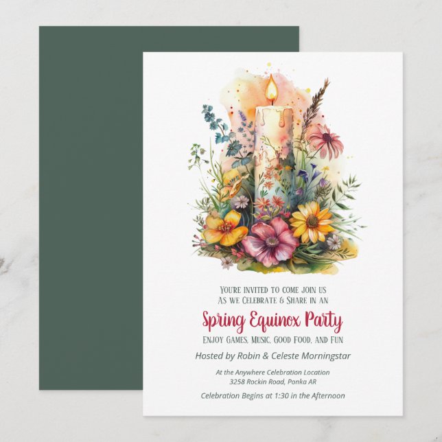 Spring Equinox Party Wildflowers & Candle Sabbat Invitation (Front/Back)