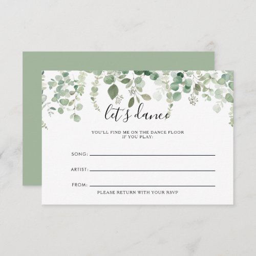 Spring Eucalyptus Green Wedding Song Request Card
