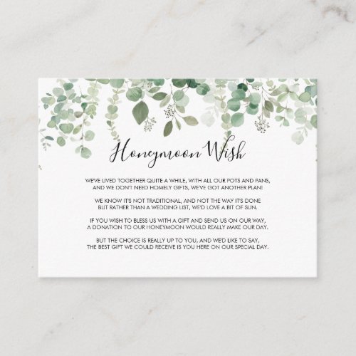 Spring Eucalyptus Greenery Honeymoon Wish Enclosure Card