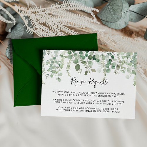 Spring Eucalyptus Greenery Wedding Recipe Request Enclosure Card