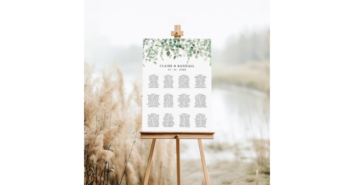 Spring Eucalyptus Greenery Wedding Seating Chart | Zazzle