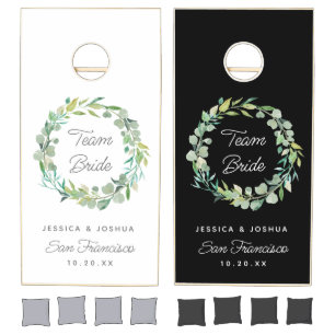 Spring Eucalyptus Wreath Custom Wedding Cornhole Set