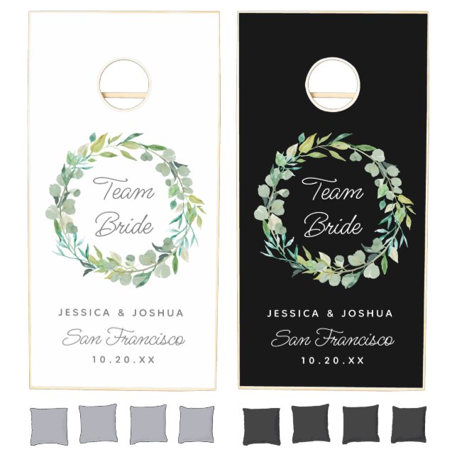 Spring Eucalyptus Wreath Custom Wedding Cornhole Set (Set)