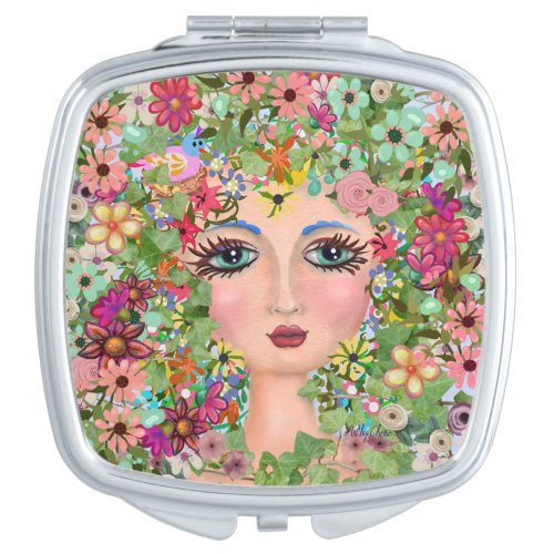 Spring Face  Lovely Woman and Flowers Compact Mirror