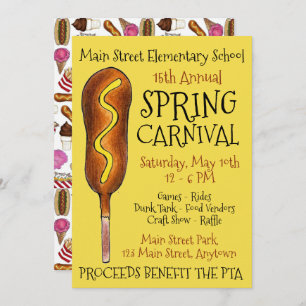 Spring Fair Carnival Festival Corn Dog Corndog Invitation