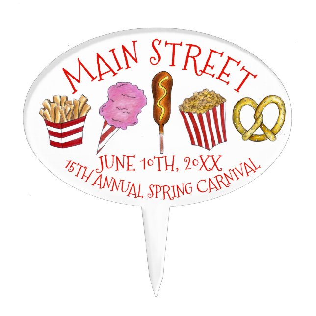 Spring Fair Carnival Festival Foods Corndog Nachos Cake Topper (Front)