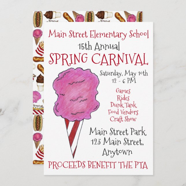 Spring Fair Carnival Festival Pink Cotton Candy Invitation (Front/Back)