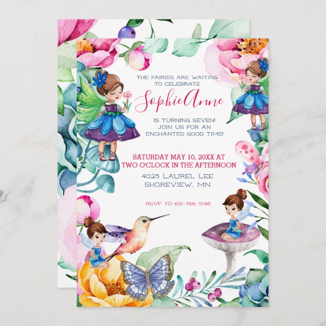 Spring Fairy Birthday Party Invitation (Front/Back)
