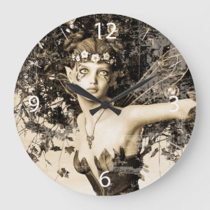 Spring Fairy Woodland Vintage Photo Fantasy Art Large Clock
