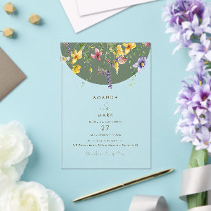 Spring Fall Boho Wildflower Bloom Whimsical  Acrylic Invitations