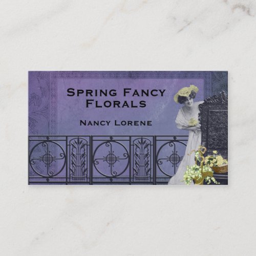 Spring Fancy in Purple and Yellow Business Card Template